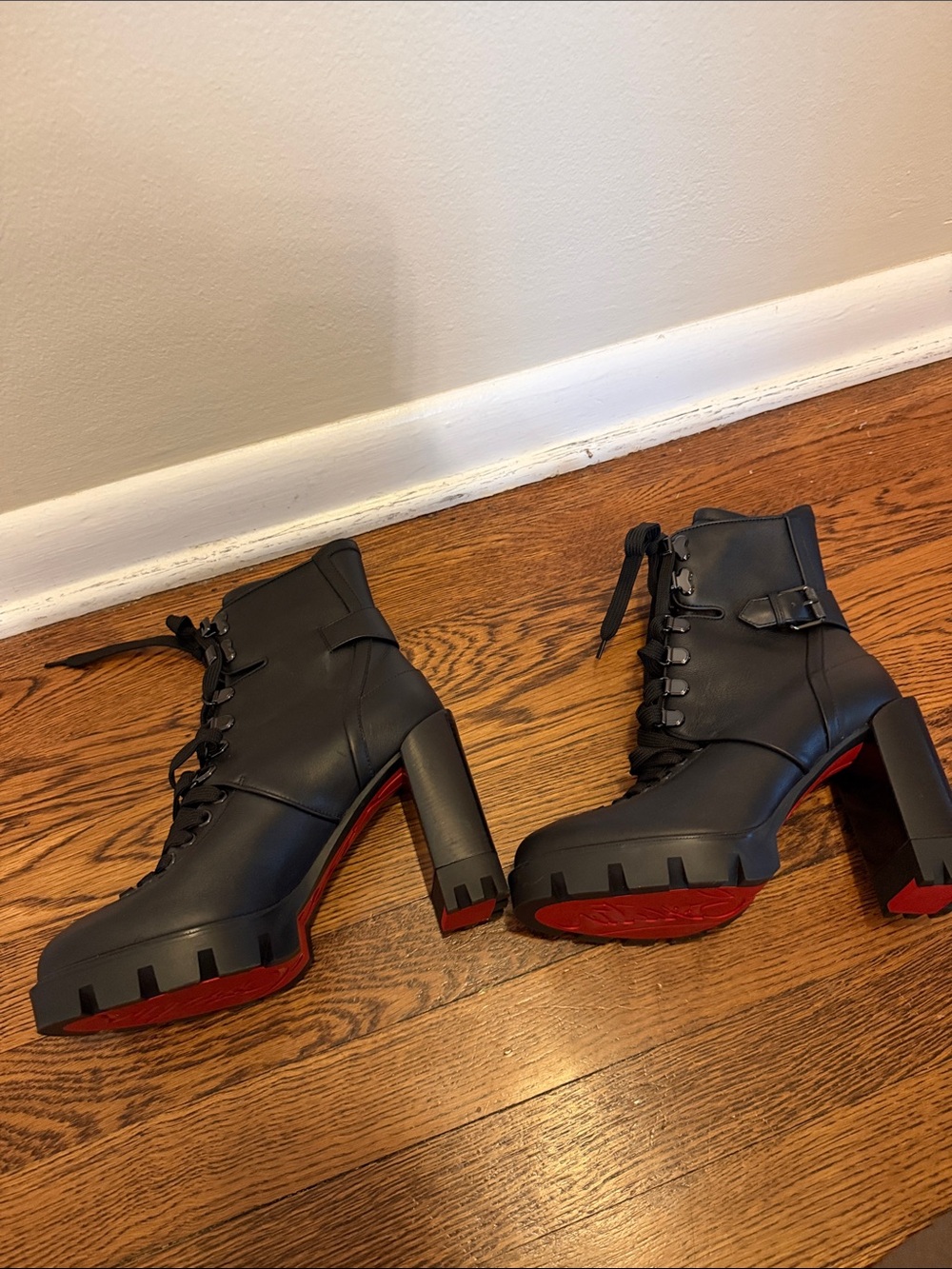 Christian Louboutin Boots with Red Logo Drawstring Bags (Pair)
